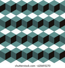 Seamless cyan black and white isometric cubes levels puzzle illusion pattern vector