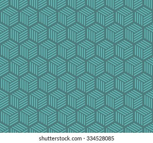 Seamless cyan hexagons with stripes pattern vector
