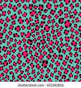Seamless cyan pink and black leopard animal pattern design vector