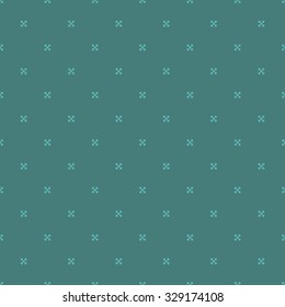 Seamless cyan pixel cross textile pattern vector