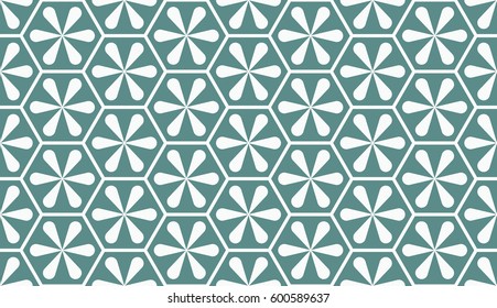 Seamless cyan and white asian hexagonal floral pattern vector