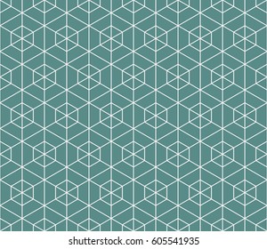 Seamless cyan and white hexagonal outline grid pattern vector