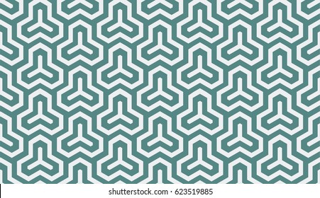 Seamless cyan and white isometric hexagonal symmetry medieval pattern vector