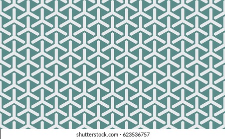Seamless cyan and white isometric overlapping tridents pattern vector