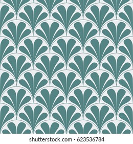 Seamless cyan and white retro art deco waves pattern vector