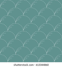 Seamless cyan and white stitched traditional waves Japanese textile sashiko pattern vector