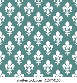 Seamless cyan and white vintage classical French royal ornate Fleur de lis pattern vector