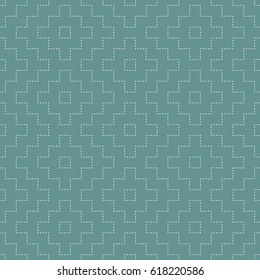 Seamless cyan and white vintage stitched sashiko japanese kimono pattern vector