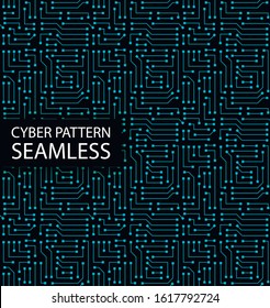 Seamless cyber pattern. Circuit board texture. Digital high tech style vector background