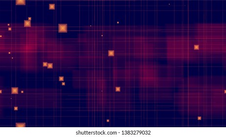 Seamless Cyber Space Technology Background. Texture with Bright Rectangles. Cover Pattern with Neon Shapes. Internet Communication Background.