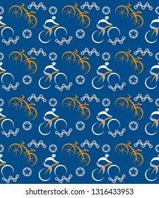 Patrón azul de ciclismo sin problemas. Decorativo azul Seamless patrón divertido con íconos de ciclismo. Vector disponible.