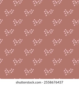 Seamless dainty pink floral pattern on brown background.