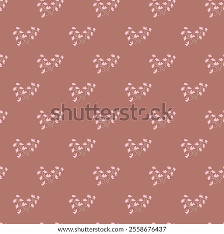 Seamless dainty pink floral pattern on brown background.