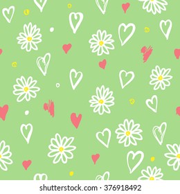Seamless daisies vector pattern. Chamomiles seamless texture. Vector illustration