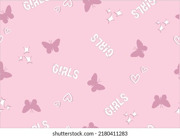 Seamless daisy and butterfly pattern repeating texture background design for fashion graphics, textile prints, fabrics, wallpapers.