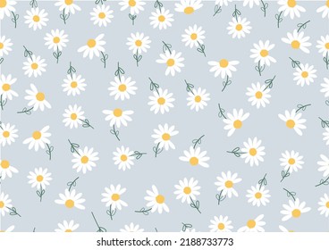 Seamless daisy and butterfly pattern repeating texture background design for fashion graphics, textile prints, fabrics, wallpapers.
