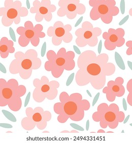 Seamless with daisy chamomile on white background vector illustration. Cute hand drawn floral pattern.	