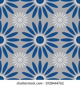 Seamless Daisy Design Pattern for Fabric and Textile Print in Dark Blue and Grey