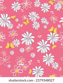 seamless daisy floral pattern, floral aop, textile print 