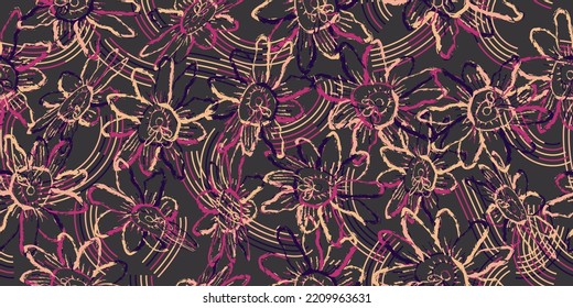 Seamless daisy floral pattern. Decorative background watercolor style. Grunge vector illustration. 