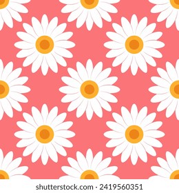 Seamless daisy flower background. Flat Vector.