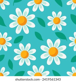Seamless daisy flower background. Flat Vector.