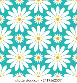 Seamless daisy flower background. Flat Vector.