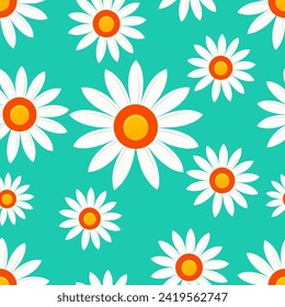 Seamless daisy flower background. Flat Vector.