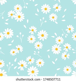 Seamless Of Daisy Flower On Background Vector Illustration. Cute Floral Pattern.