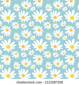 Seamless daisy flower on blue background illustration.Cute hand-drawn floral print.vector illustratrion design.