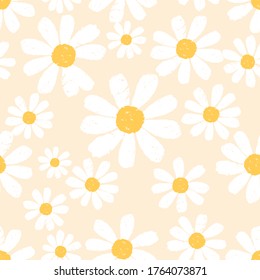 Seamless of daisy flower on cream background vector illustration. Cute hand drawn floral pattern.