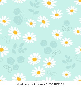 Seamless of daisy flower on pastel background vector illustration. Cute floral pattern.