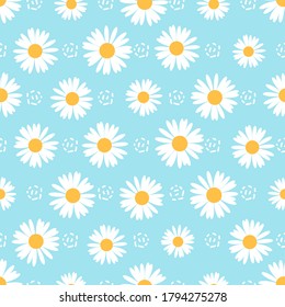 Nahtlos mit floralem Muster auf blauem Hintergrund, Vektorgrafik. Cute Naturdruck, flaches Design.