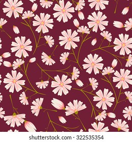 Seamless daisy flower pattern on crimson red background