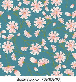 Seamless daisy flower pattern on blue background