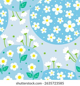 Seamless daisy flower pattern with pastel blue background