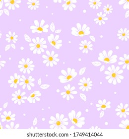 Seamless of daisy flower repeating on purple background vector illustration. Cute floral pattern.