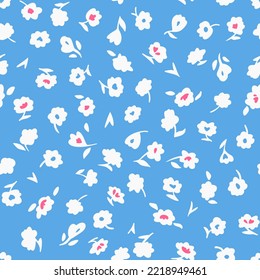 Seamless daisy flowers pattern. Flower buds silhouettes isolated.  Flat modern style. Simple botanical fashion print.