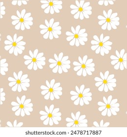 Seamless daisy flowers pattern, Hand-drawn monochrome daisy flowers pattern.botanical elements, Ink drawings of wildflowers.