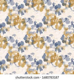 Seamless daisy pattern in french blue linen shabby chic style. Hand drawn floral damask texture. Old white blue background. Interior wallpaper home decor swatch. Ornate flourish motif all over print