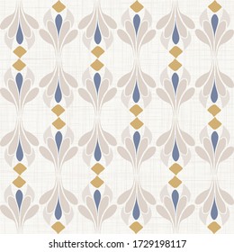 
Seamless daisy pattern in french blue linen shabby chic style. Hand drawn floral damask texture. Old white blue background. Farmhouse style wallpaper home decor swatch. Flower motif all over print