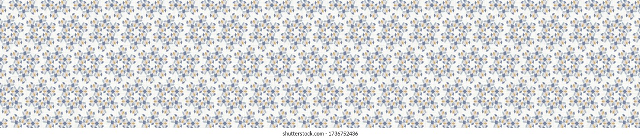 Seamless daisy pattern in french blue linen shabby chic style. Hand drawn floral damask texture. Old white blue background. Farmhouse style wallpaper home decor swatch. Flower motif all over print
