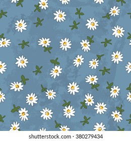 Seamless daisy pattern on navy grunge background, vector illustration for textile, postcard, wallpaper design. Very useful