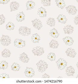 Seamless daisy pattern in small cute flat and contour flowers. Delicate bouquets. Floral trendy  background for textile, wallpaper, pattern fills, covers, surface, print, wrap, scrapbooking, decoupage