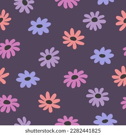 Seamless daisy pattern. Vector floral background with colorful flowers