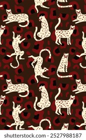 Padrão horizontal de animal de dalmácia sem emenda. Ilustração vetorial com pontos pretos de tinta aleatórios no plano de fundo branco. Textura de animal de pele manchada de cão, leopardo, vaca. Impressão de bolinhas no Hipster