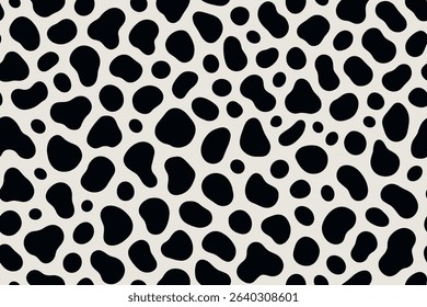 Seamless Dalmatian dog fur pattern featuring small dense black spots on white background.