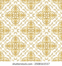 Seamless damask background with golden classic pattern, Texture with elegant golden floral ornament, Template for wallpaper, web, curtain, Vector Illustration for Elegant Textile Design