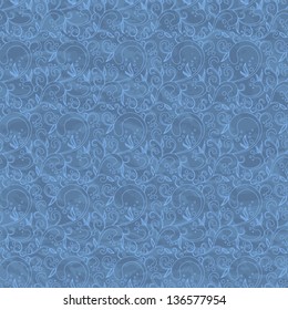 Seamless damask background on blue crumpled paper.
