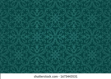 Seamless Damask Background Pattern Design and Wallpaper Made of Turkish Texture Ceramic Tiles in Vector
